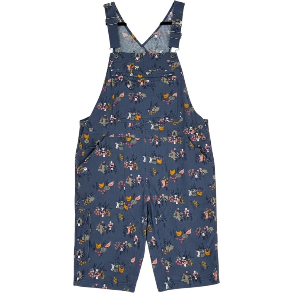Duluth Trading Co Heirloom Gardening Gnome Print Short Overalls Blue L Nylon